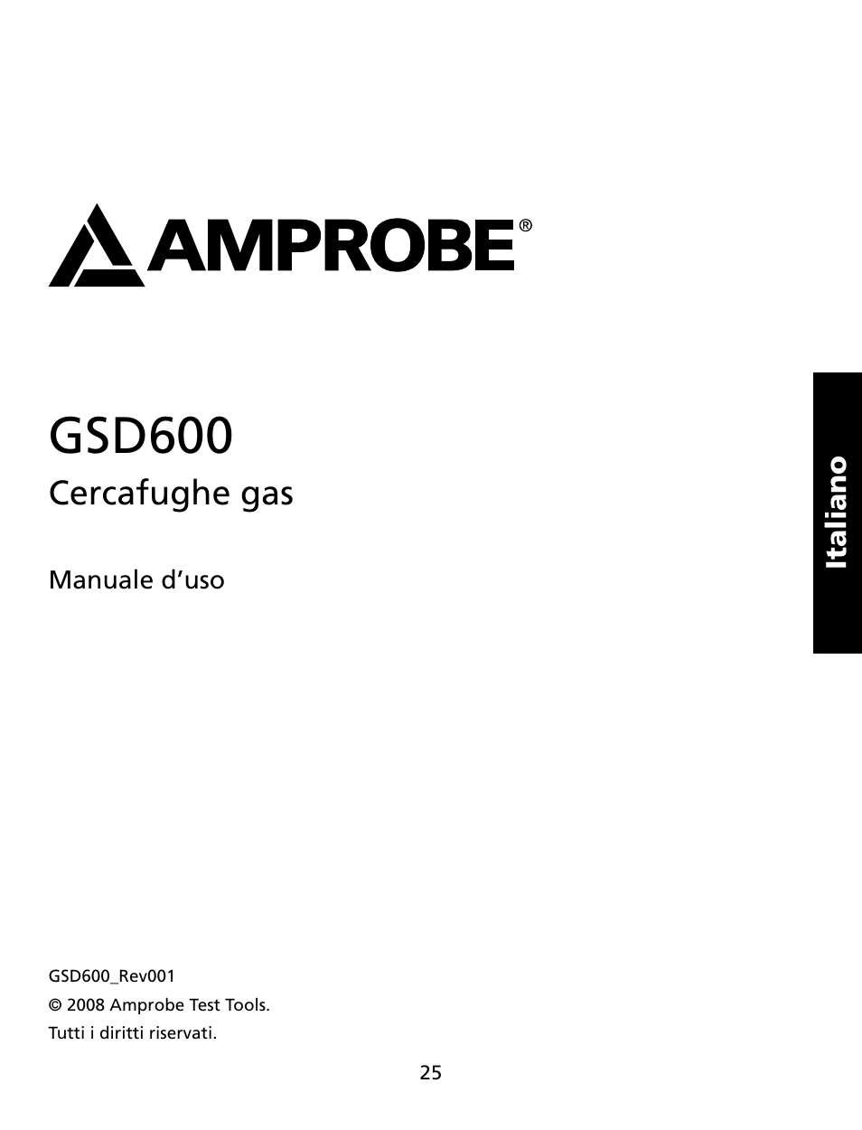 Gsd600, Cercafughe gas | Amprobe GSD600 Gas-Leak-Detector User Manual | Page 26 / 50