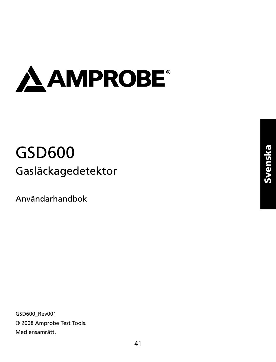 Gsd600, Gasläckagedetektor | Amprobe GSD600 Gas-Leak-Detector User Manual | Page 42 / 50