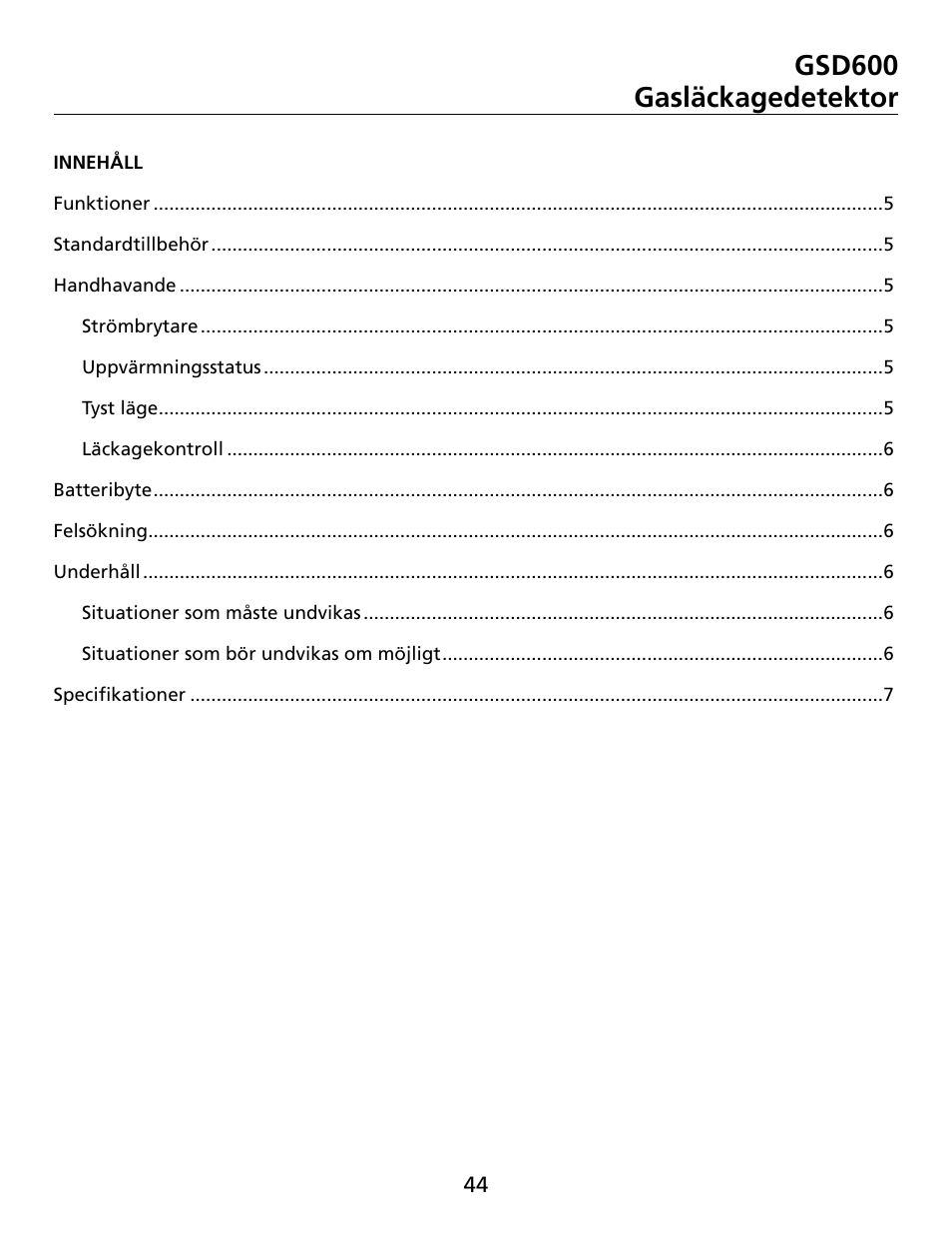 Gsd600 gasläckagedetektor | Amprobe GSD600 Gas-Leak-Detector User Manual | Page 45 / 50