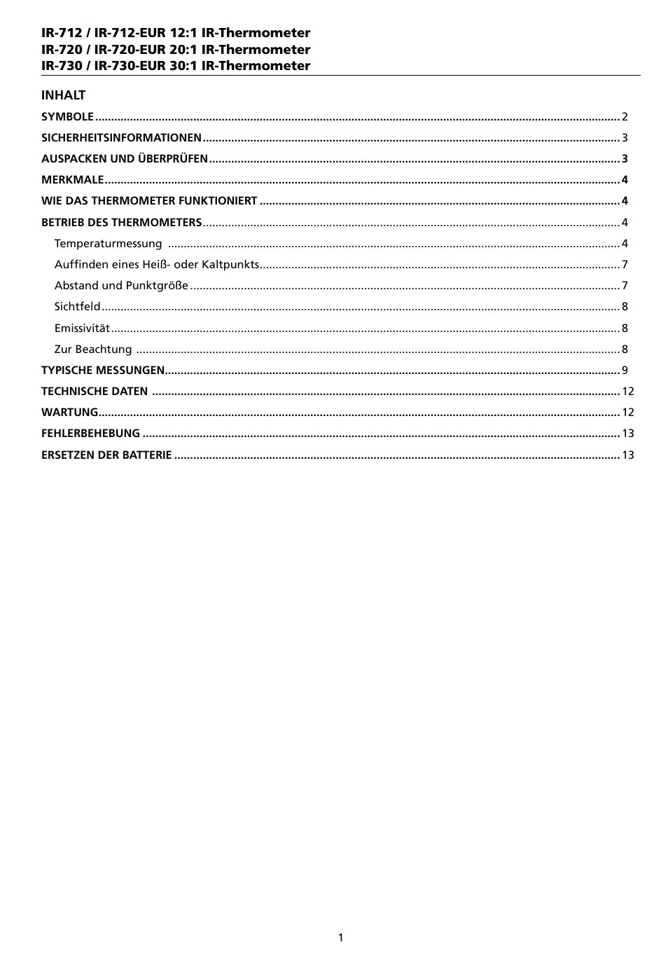 Amprobe IR-712 IR-720 IR-730 Infrared-Thermometers User Manual | Page 37 / 98