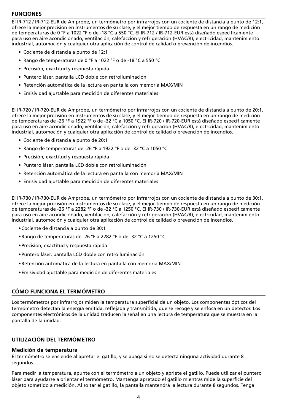 Amprobe IR-712 IR-720 IR-730 Infrared-Thermometers User Manual | Page 72 / 98