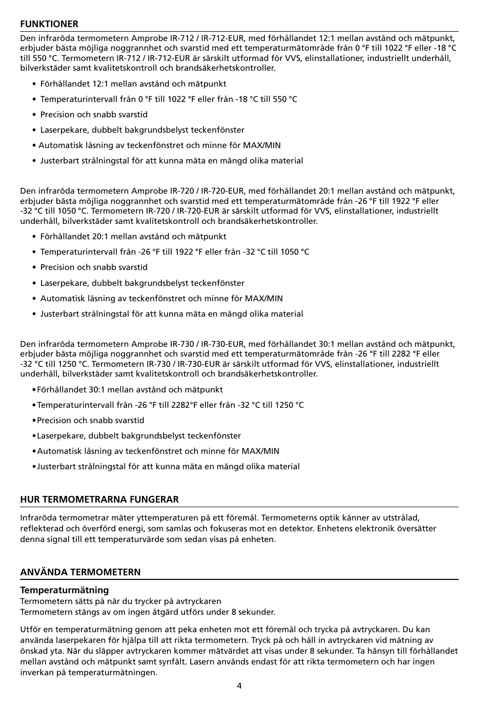 Amprobe IR-712 IR-720 IR-730 Infrared-Thermometers User Manual | Page 88 / 98