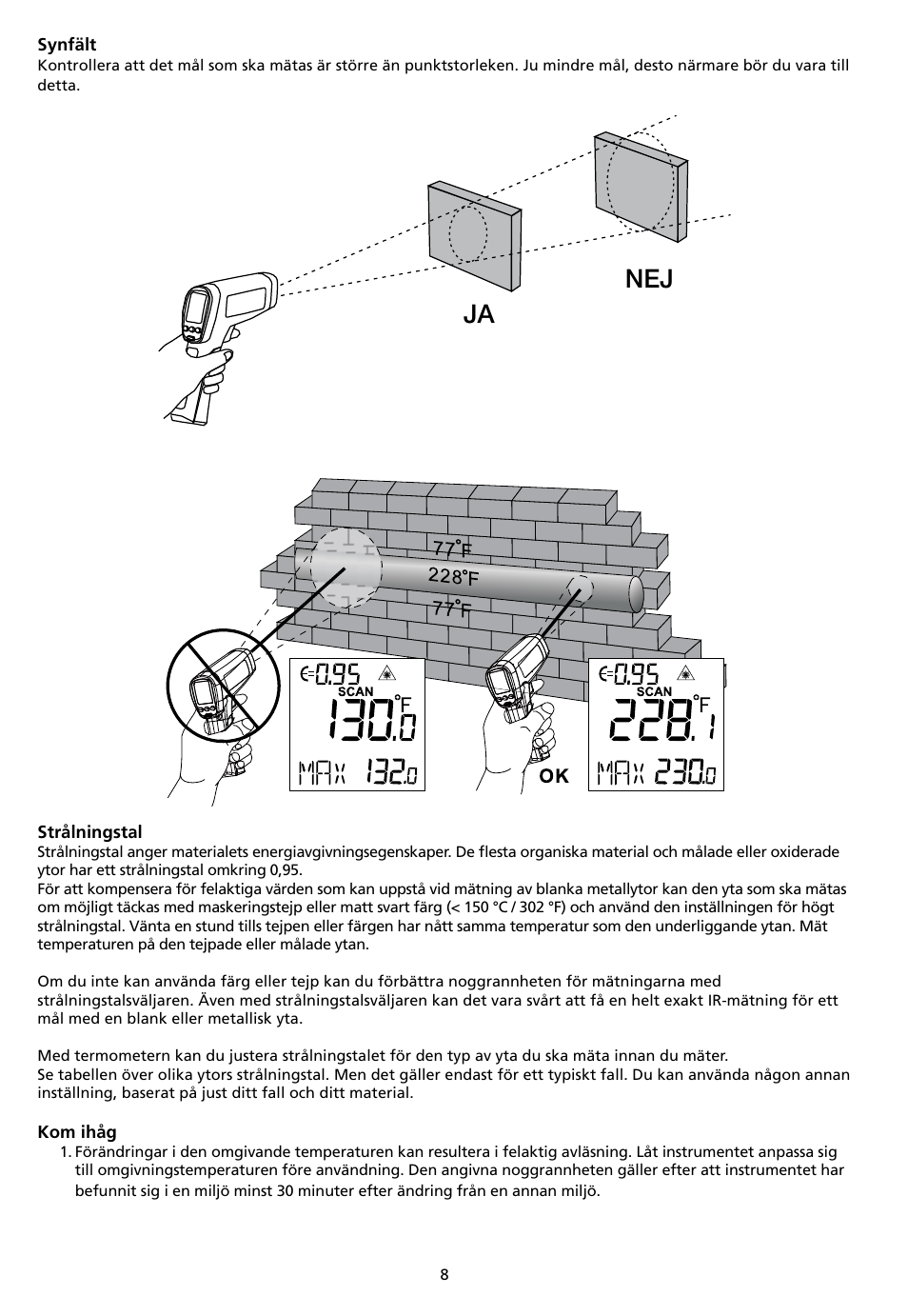 Ja nej | Amprobe IR-712 IR-720 IR-730 Infrared-Thermometers User Manual | Page 92 / 98