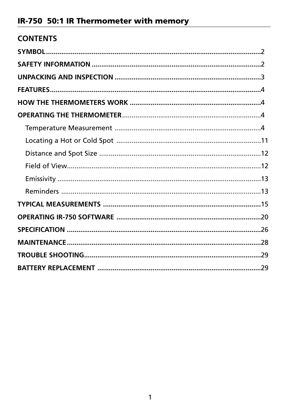 Amprobe IR-750 Infrared-Thermometer User Manual | Page 6 / 36