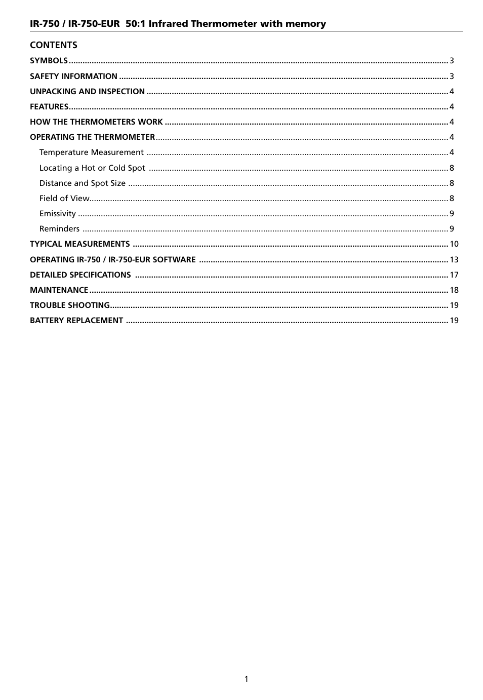 Amprobe IR-750 Infrared-Thermometer User Manual | Page 5 / 134