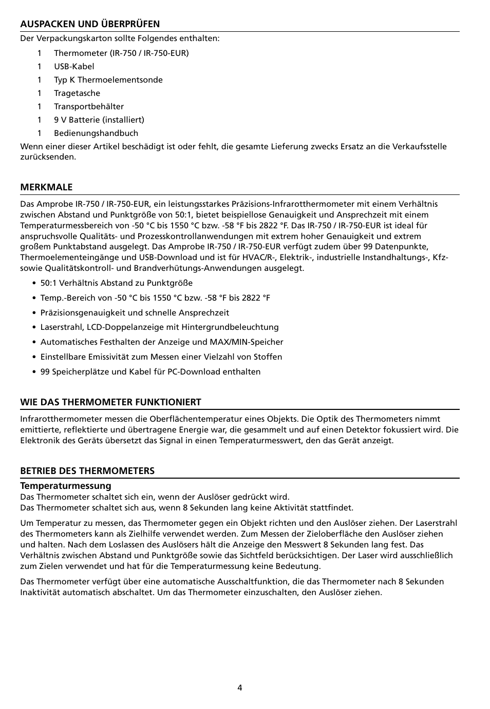 Amprobe IR-750 Infrared-Thermometer User Manual | Page 52 / 134