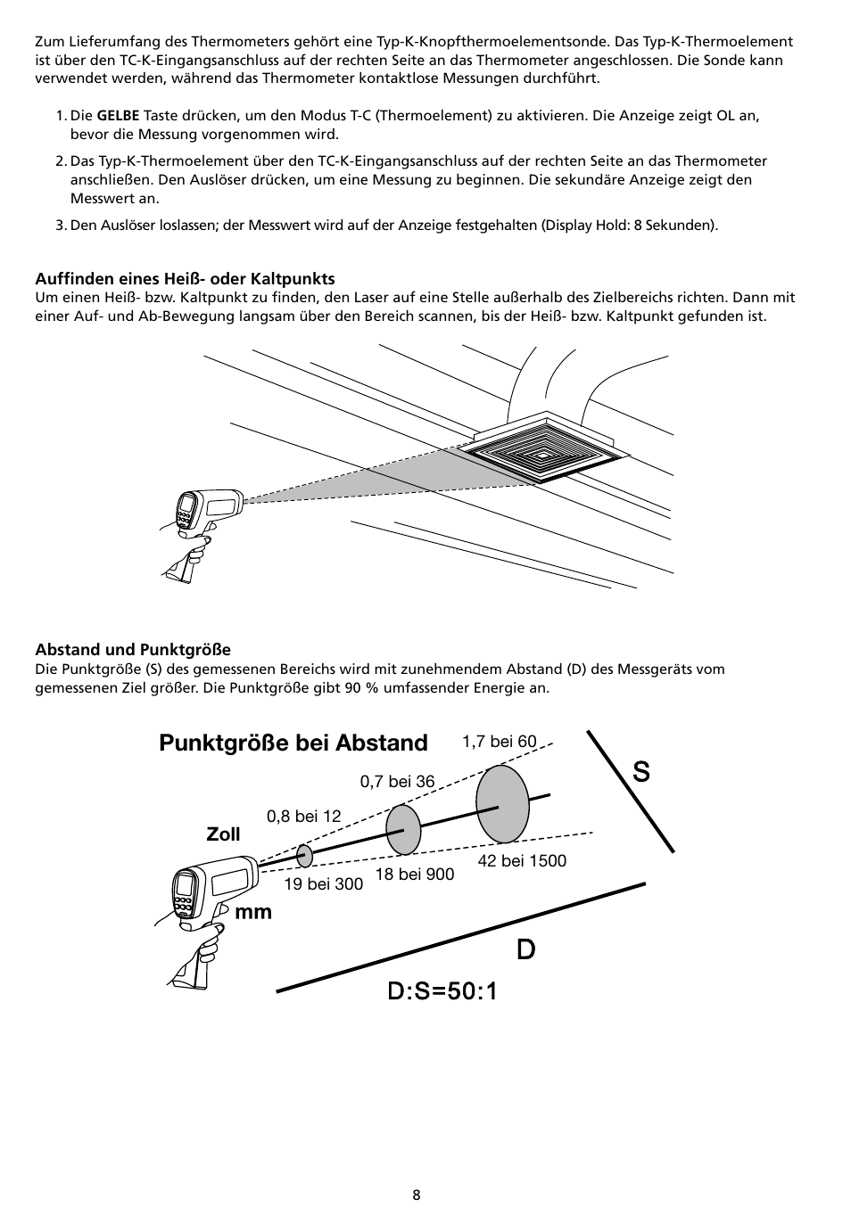 Punktgröße bei abstand | Amprobe IR-750 Infrared-Thermometer User Manual | Page 56 / 134