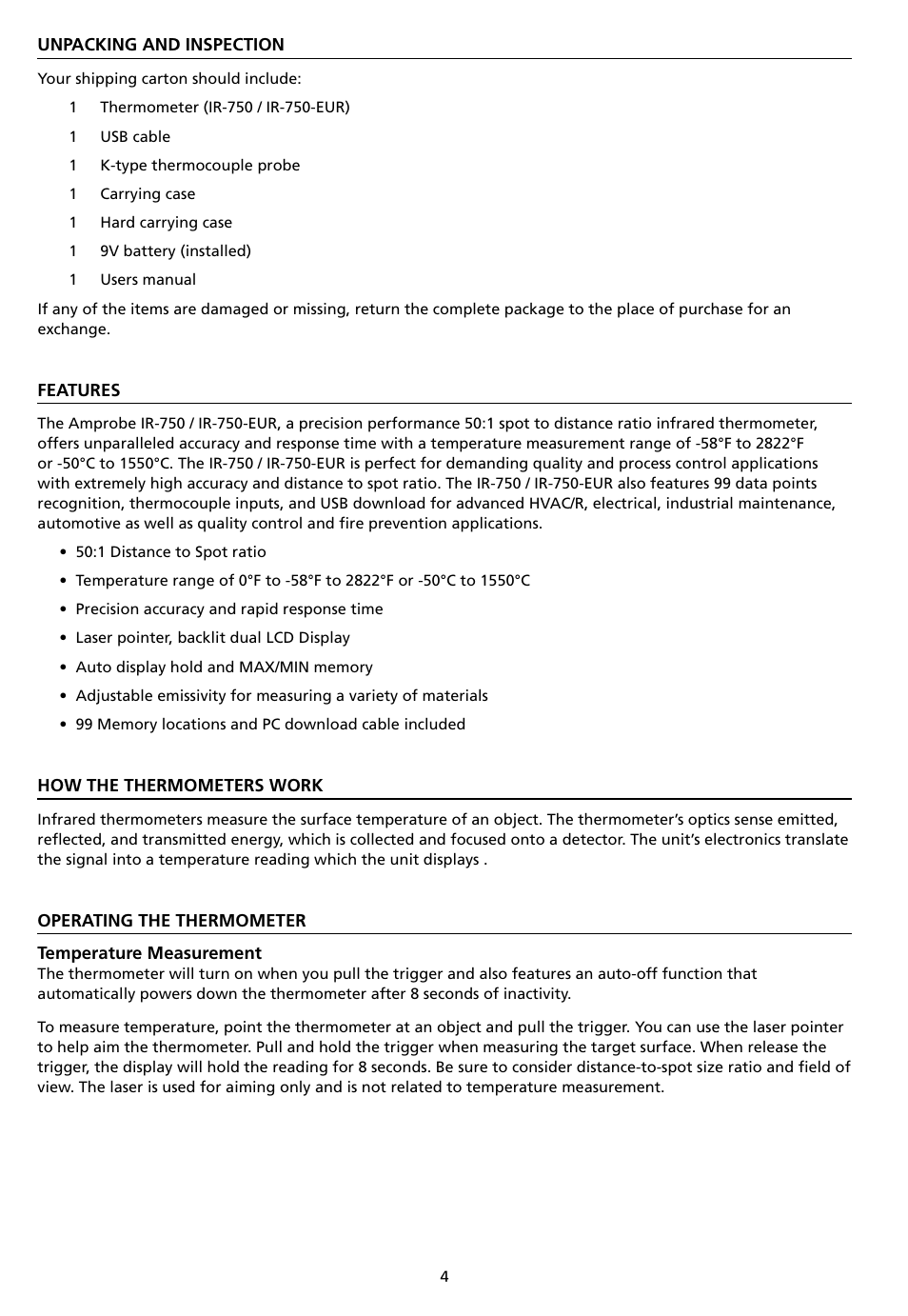 Amprobe IR-750 Infrared-Thermometer User Manual | Page 8 / 134