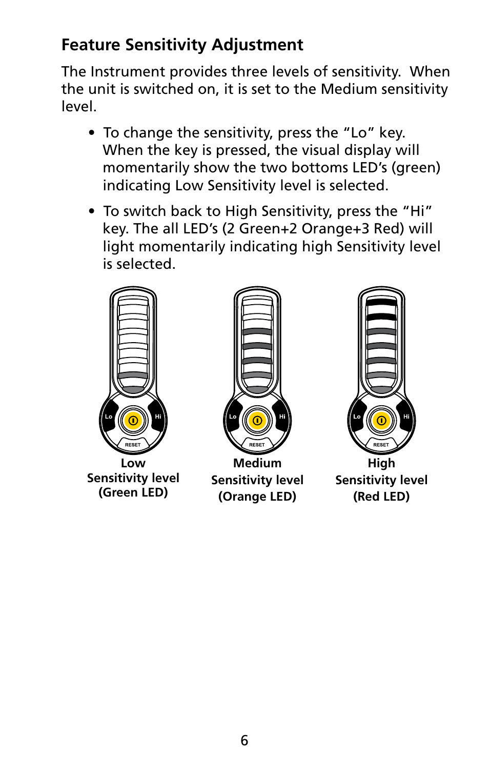 Feature sensitivity adjustment | Amprobe RLD-1 Refrigerant-Leak-Detector User Manual | Page 12 / 19