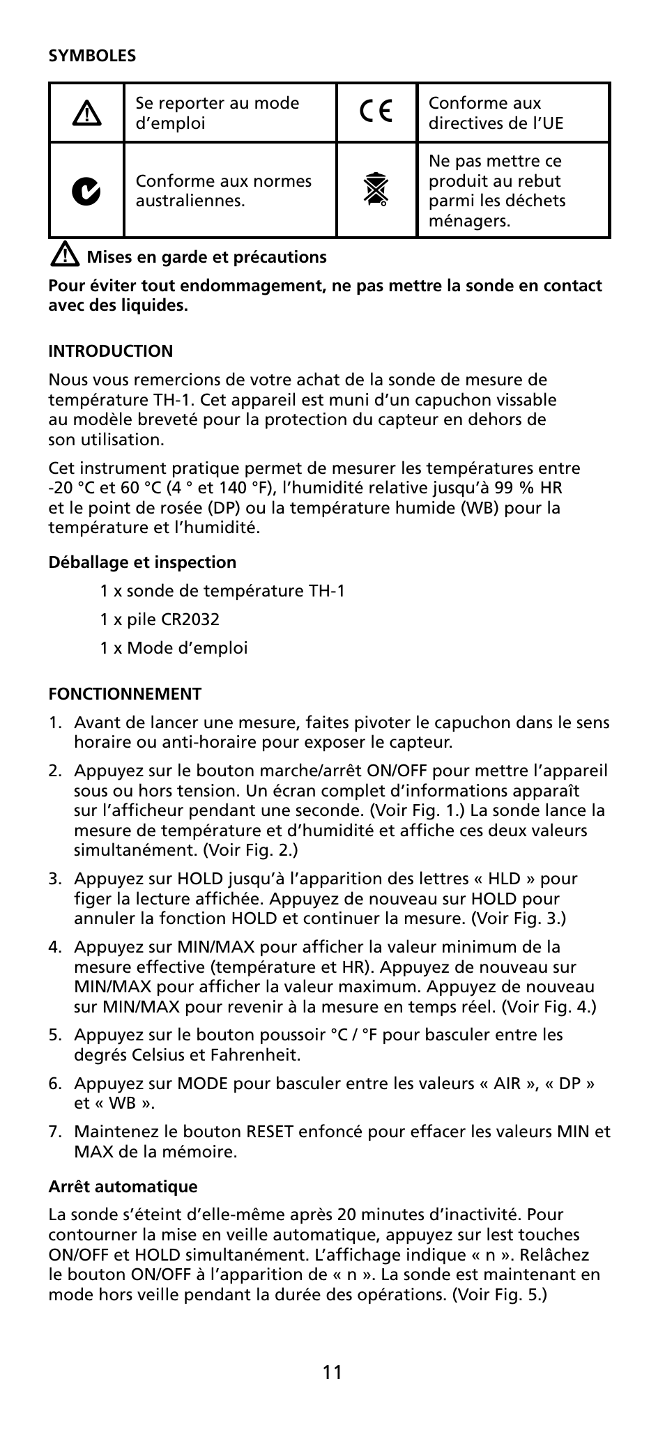 Amprobe TH-1 Relative-Humidity-Temperature-Probe-Style-Meter User Manual | Page 12 / 40