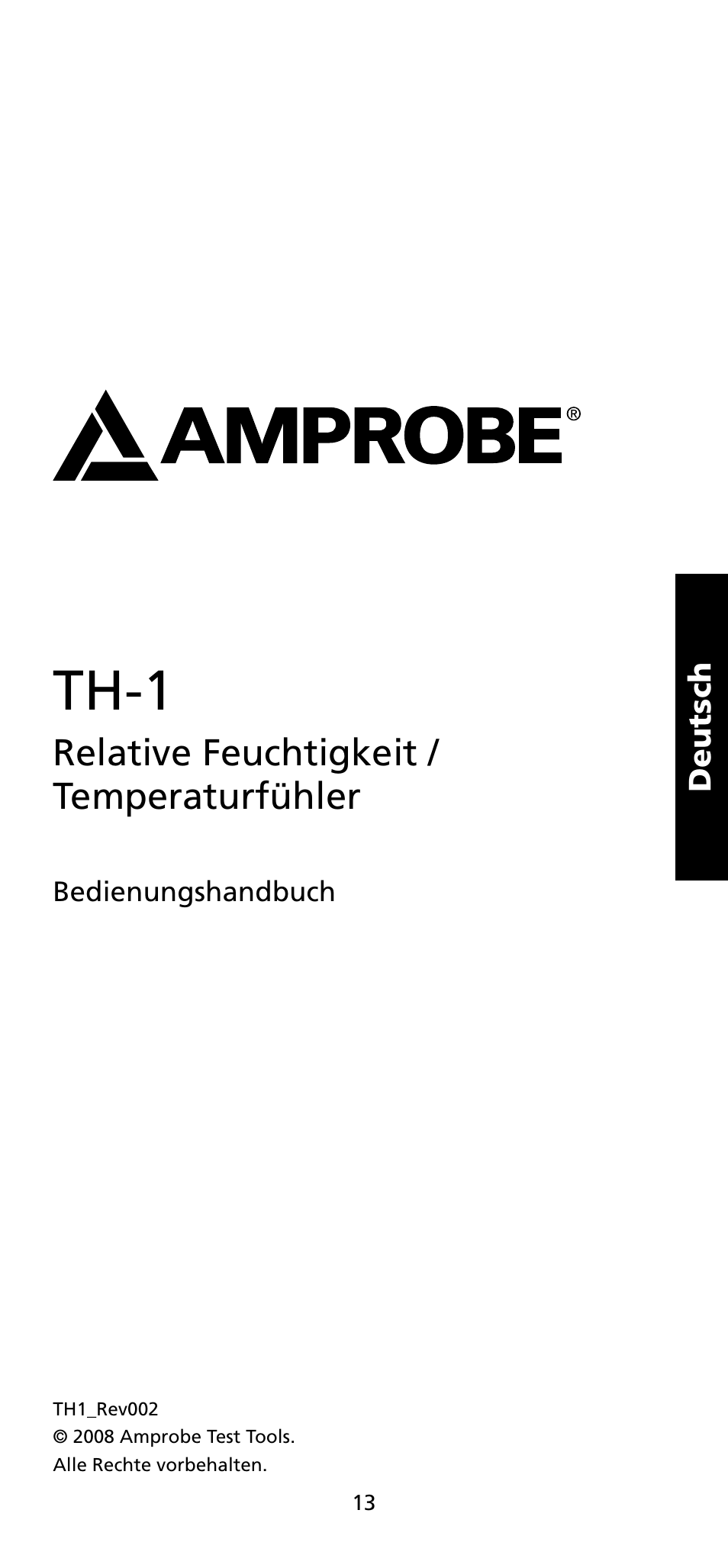 Th-1, Relative feuchtigkeit / temperaturfühler | Amprobe TH-1 Relative-Humidity-Temperature-Probe-Style-Meter User Manual | Page 14 / 40