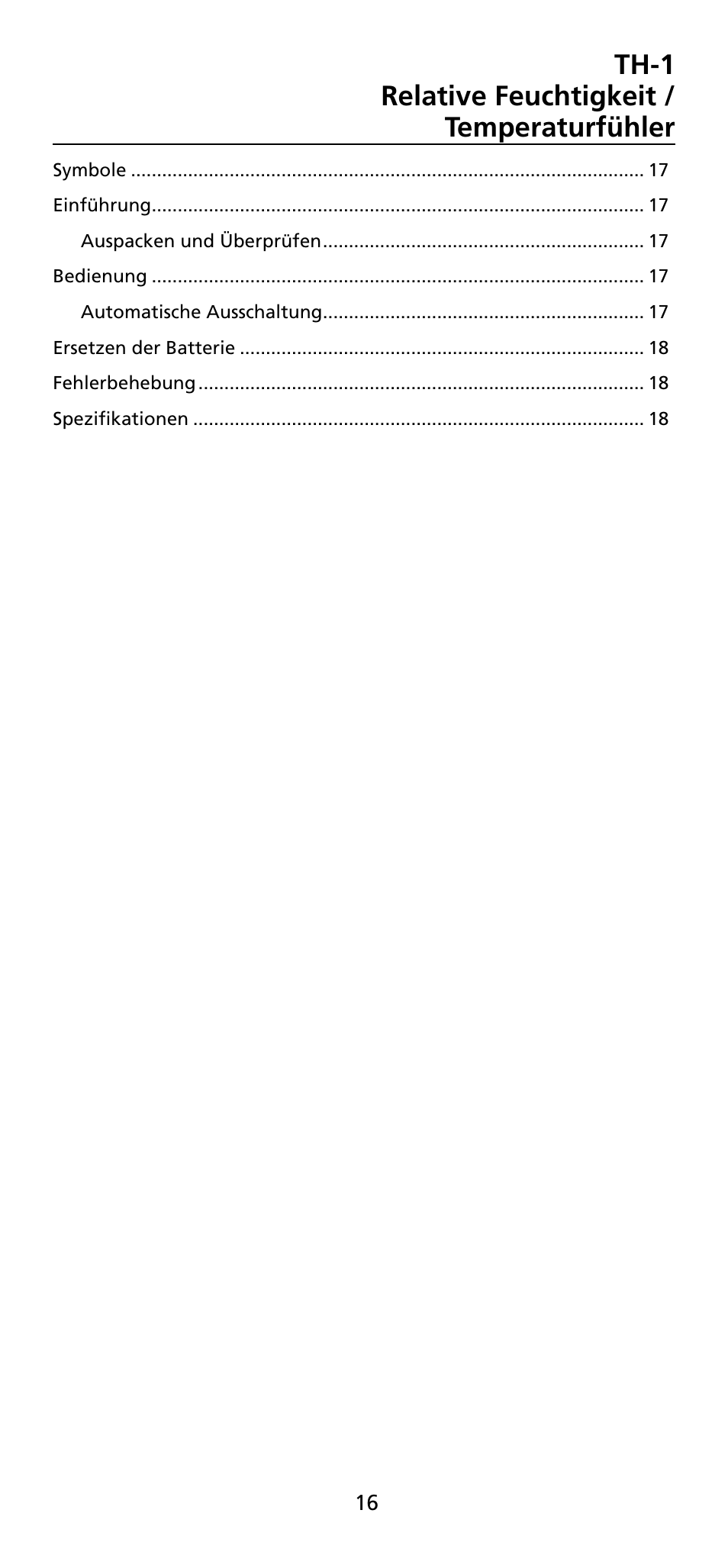 Th-1 relative feuchtigkeit / temperaturfühler | Amprobe TH-1 Relative-Humidity-Temperature-Probe-Style-Meter User Manual | Page 17 / 40