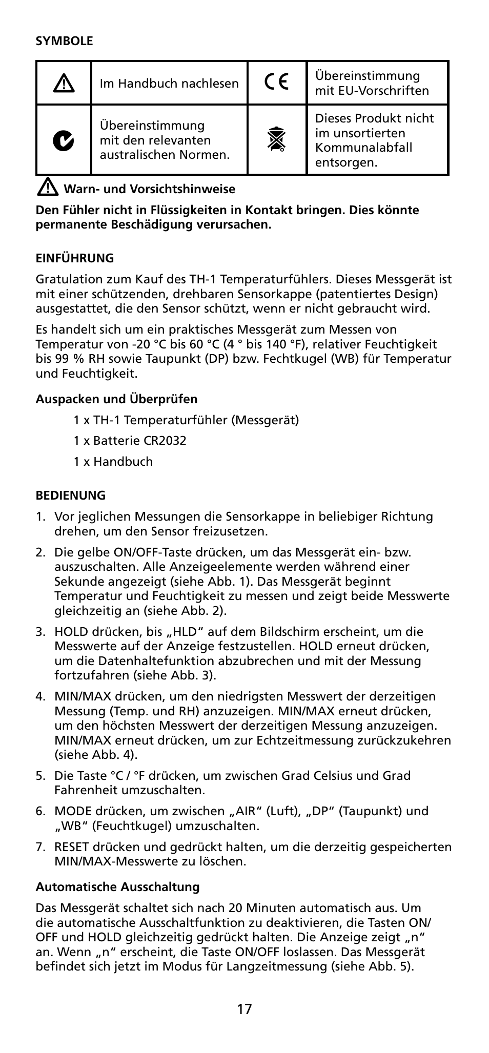 Amprobe TH-1 Relative-Humidity-Temperature-Probe-Style-Meter User Manual | Page 18 / 40