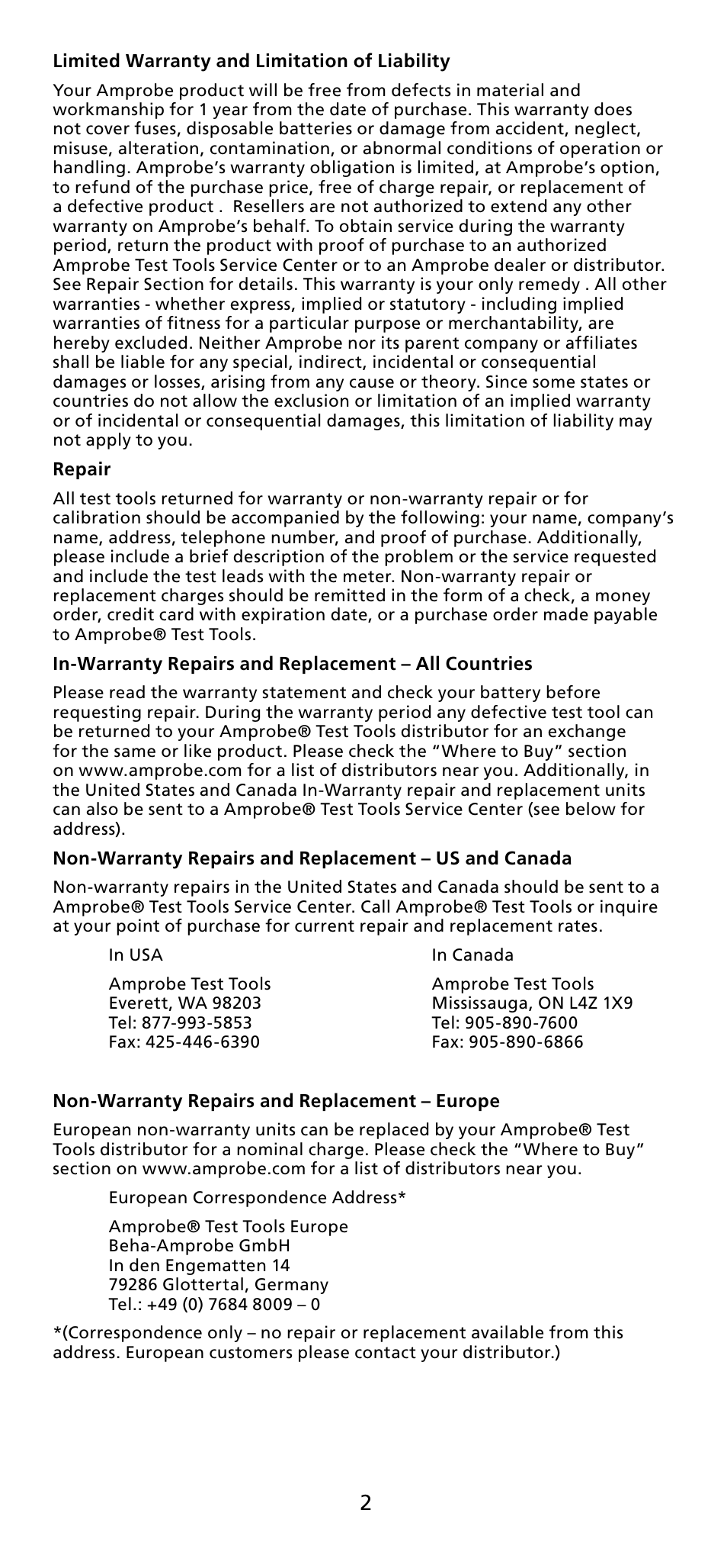 Amprobe TH-1 Relative-Humidity-Temperature-Probe-Style-Meter User Manual | Page 3 / 40