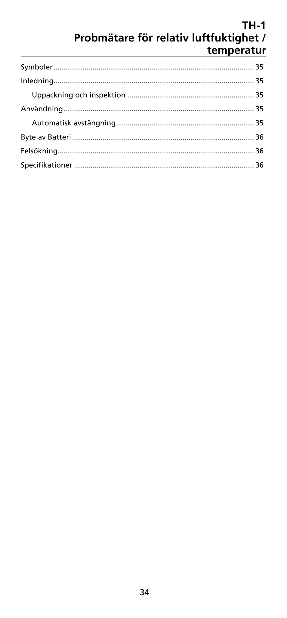 Amprobe TH-1 Relative-Humidity-Temperature-Probe-Style-Meter User Manual | Page 35 / 40