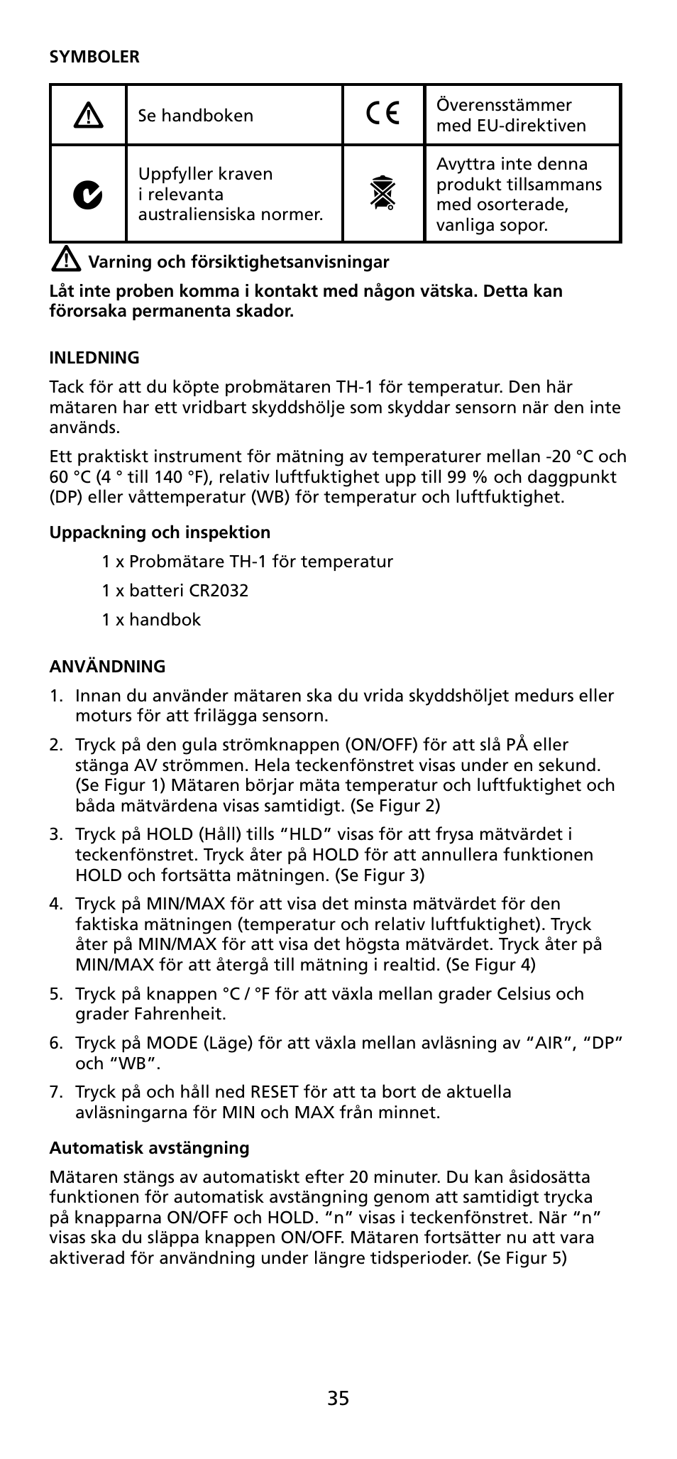 Amprobe TH-1 Relative-Humidity-Temperature-Probe-Style-Meter User Manual | Page 36 / 40