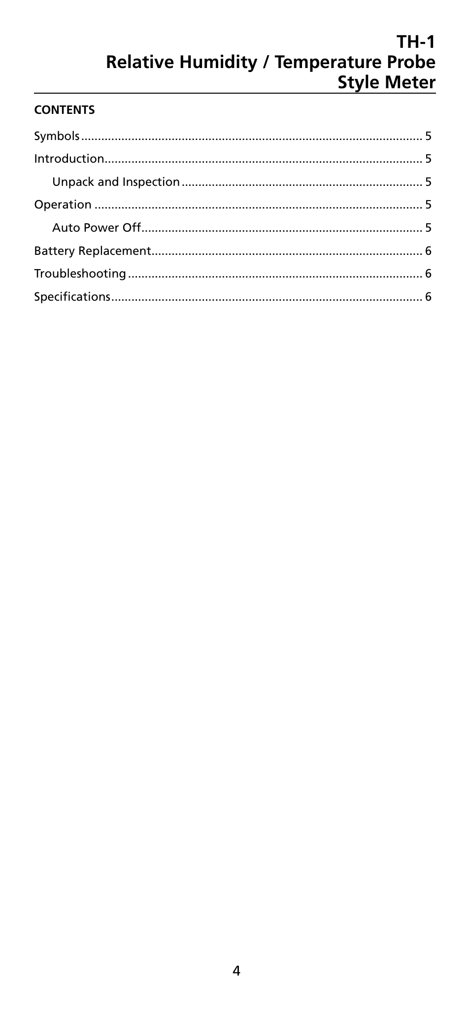 Amprobe TH-1 Relative-Humidity-Temperature-Probe-Style-Meter User Manual | Page 5 / 40