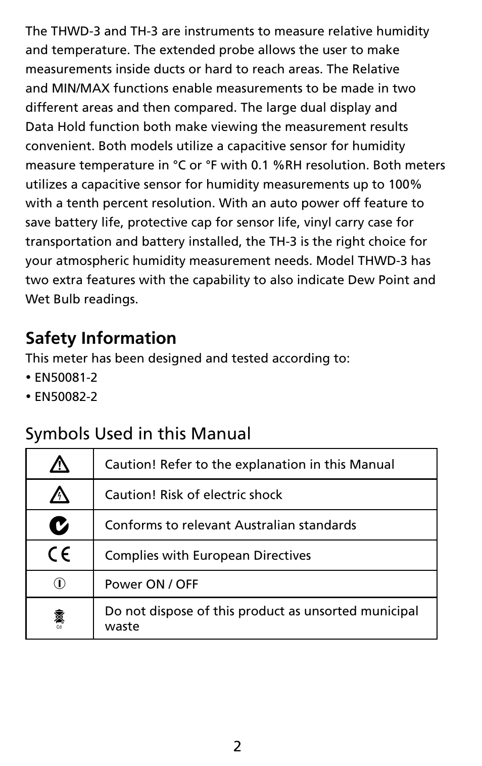 Amprobe THWD-3 TH-3 Relative-Humidity-Temperature-Meters User Manual | Page 4 / 63