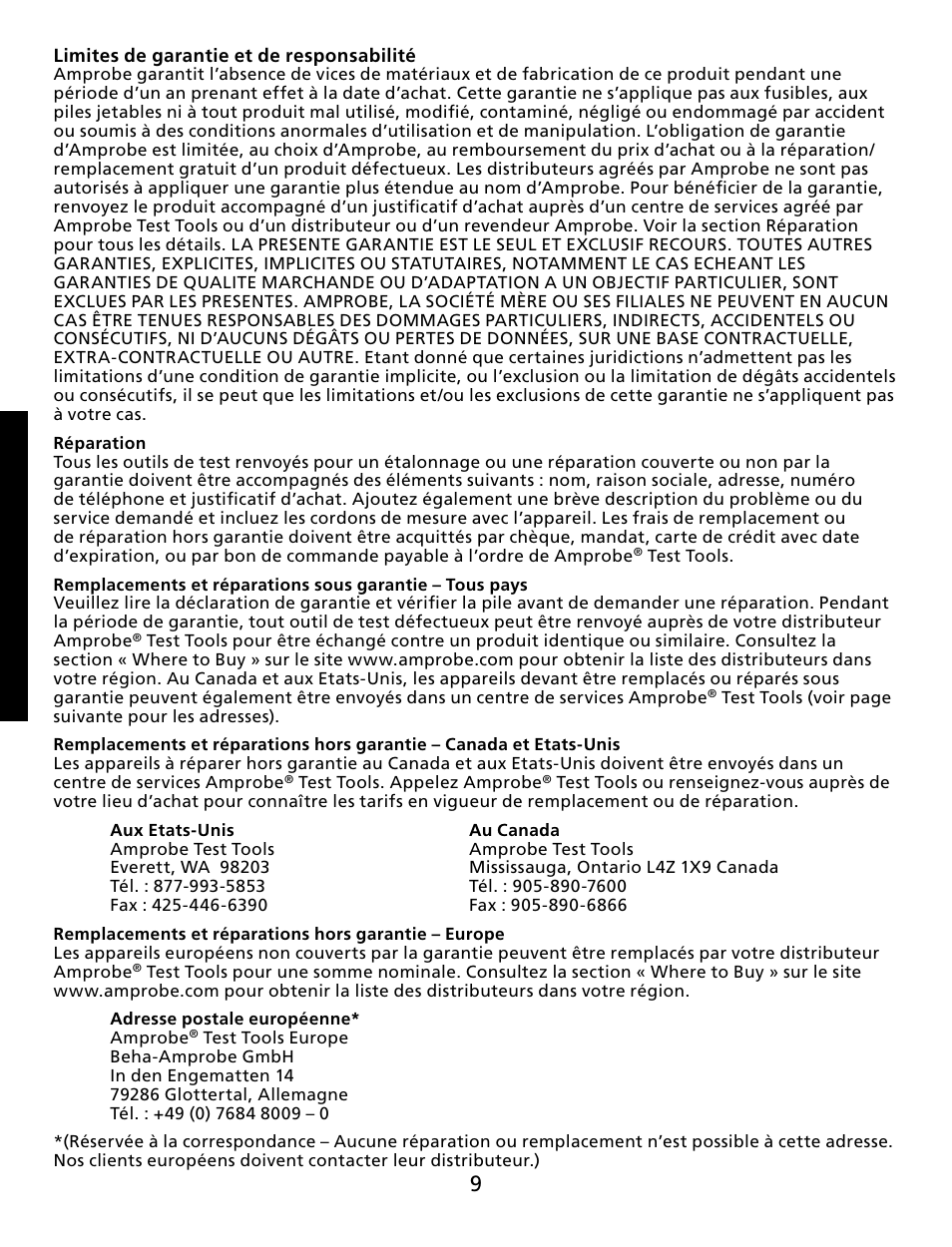 Français | Amprobe THWD-5 Relative-Humidity-Temperature-Meter User Manual | Page 10 / 53