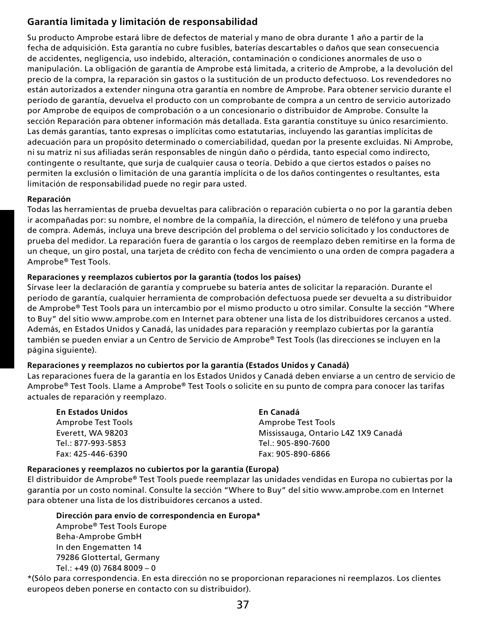 Español | Amprobe THWD-5 Relative-Humidity-Temperature-Meter User Manual | Page 38 / 53