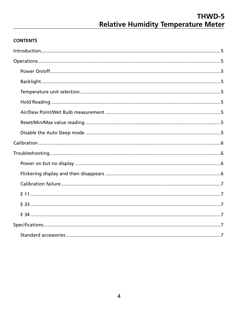 Thwd-5 relative humidity temperature meter | Amprobe THWD-5 Relative-Humidity-Temperature-Meter User Manual | Page 5 / 53