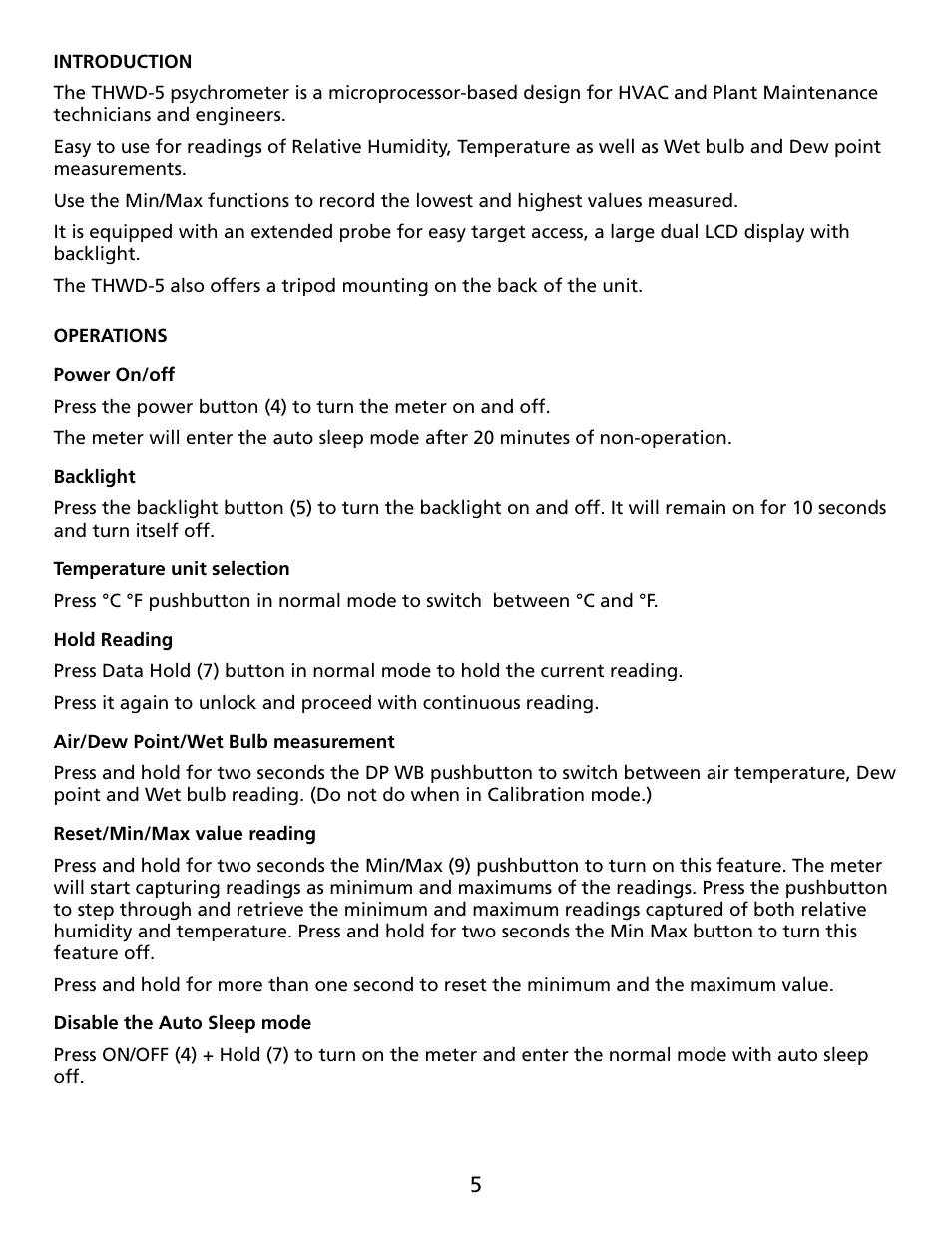 Amprobe THWD-5 Relative-Humidity-Temperature-Meter User Manual | Page 6 / 53