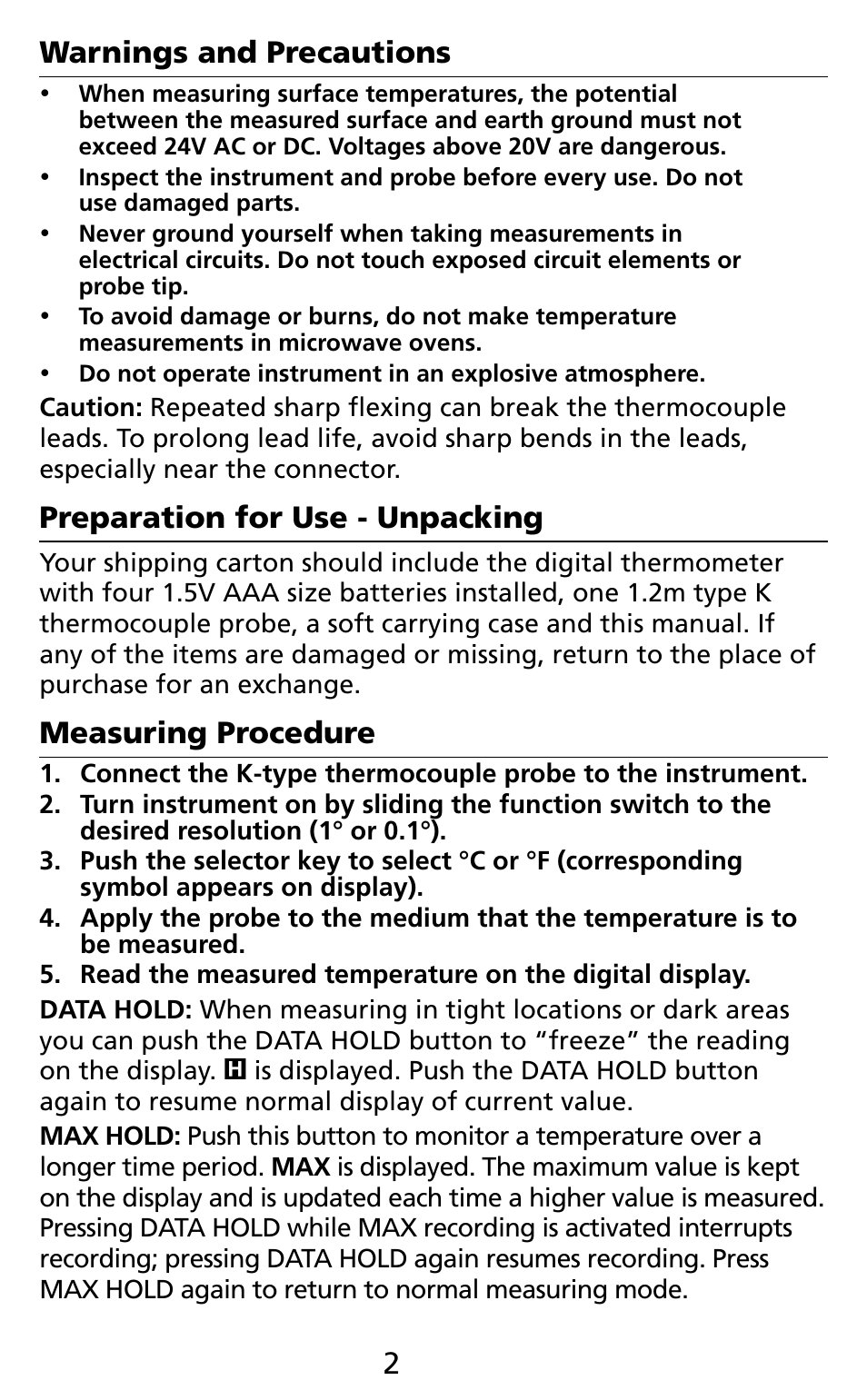 Amprobe TM45A Digital-Thermometer User Manual | Page 6 / 35
