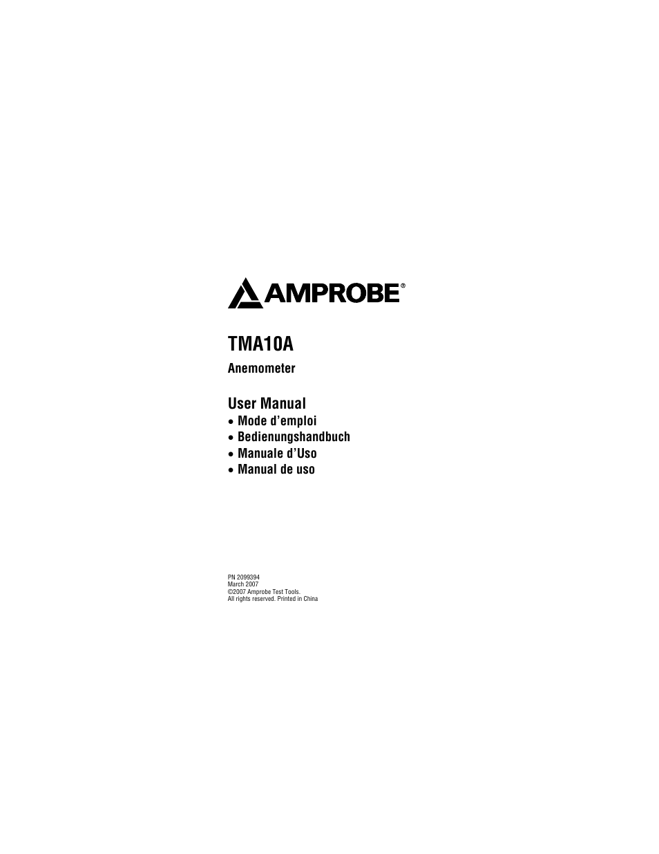 Tma10a_manual_eng, Tma10a, User manual | Amprobe TMA10A Anemometer User Manual | Page 2 / 63