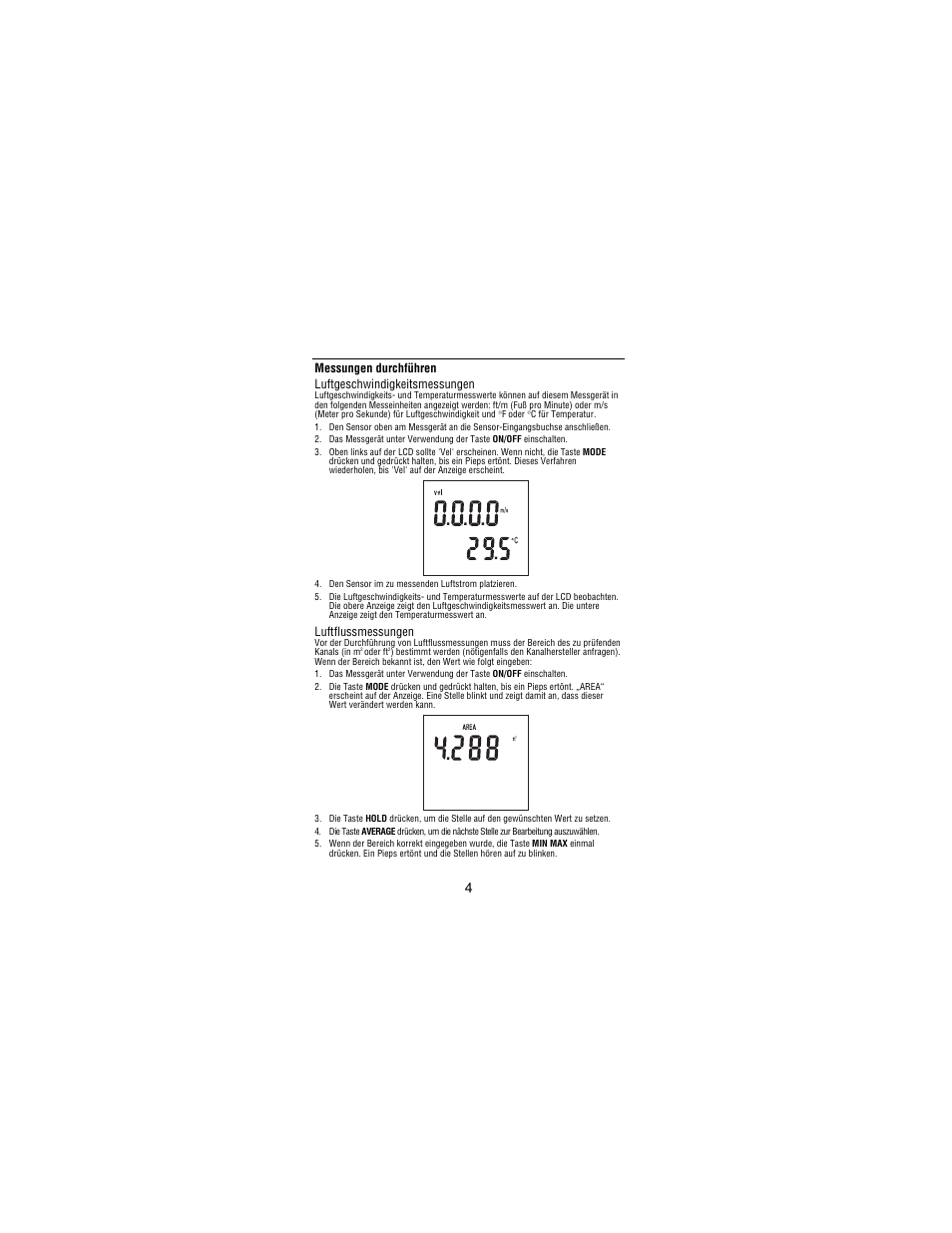 Luftflussmessungen | Amprobe TMA10A Anemometer User Manual | Page 33 / 63