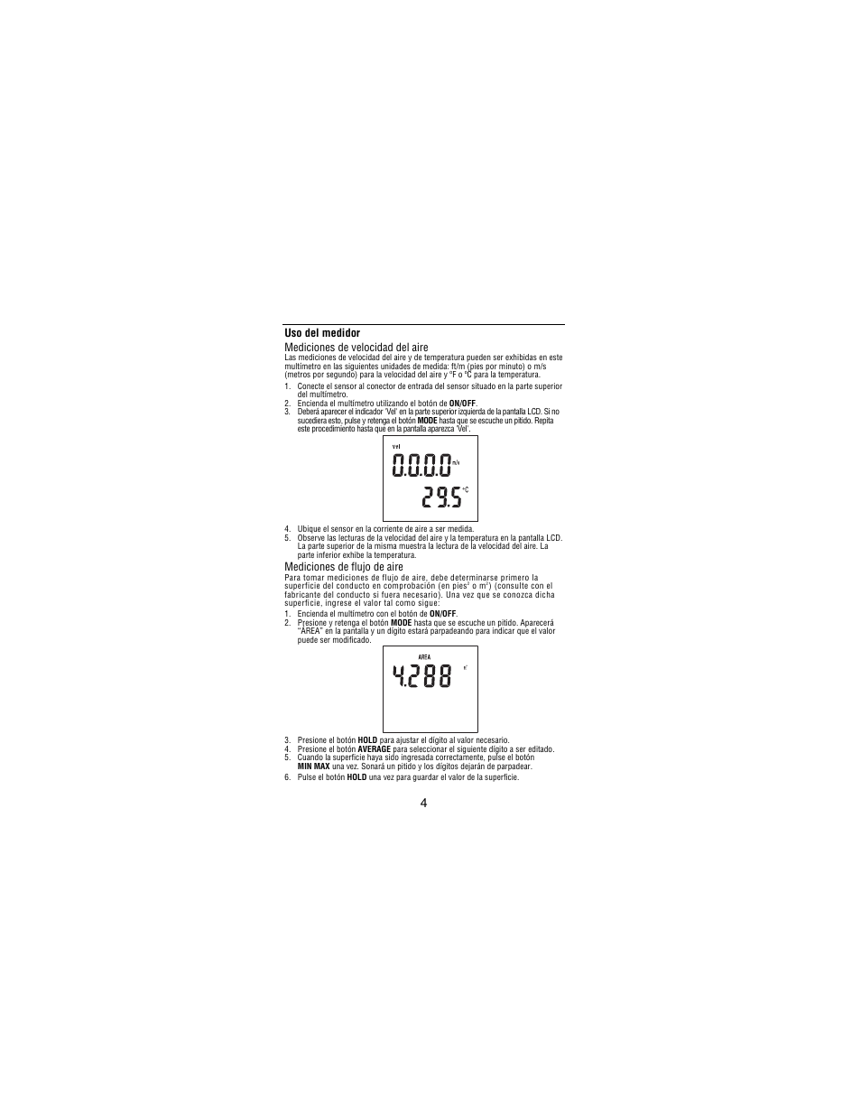 Uso del medidor mediciones de velocidad del aire, Mediciones de flujo de aire | Amprobe TMA10A Anemometer User Manual | Page 57 / 63