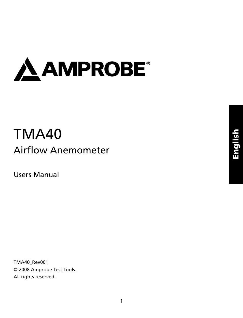 Tma40, Airflow anemometer | Amprobe TMA40 Airflow-Anemometer User Manual | Page 2 / 74