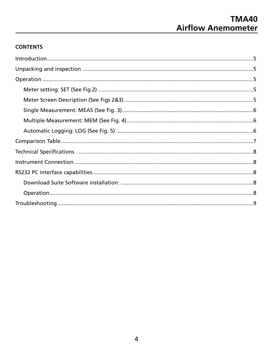 Tma40 airflow anemometer | Amprobe TMA40 Airflow-Anemometer User Manual | Page 5 / 74