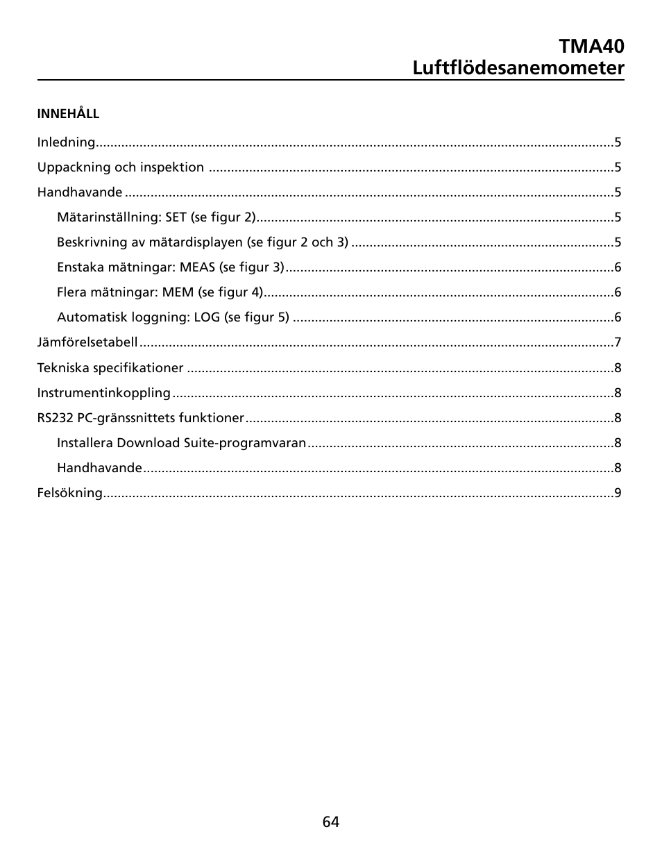 Tma40 luftflödesanemometer | Amprobe TMA40 Airflow-Anemometer User Manual | Page 65 / 74