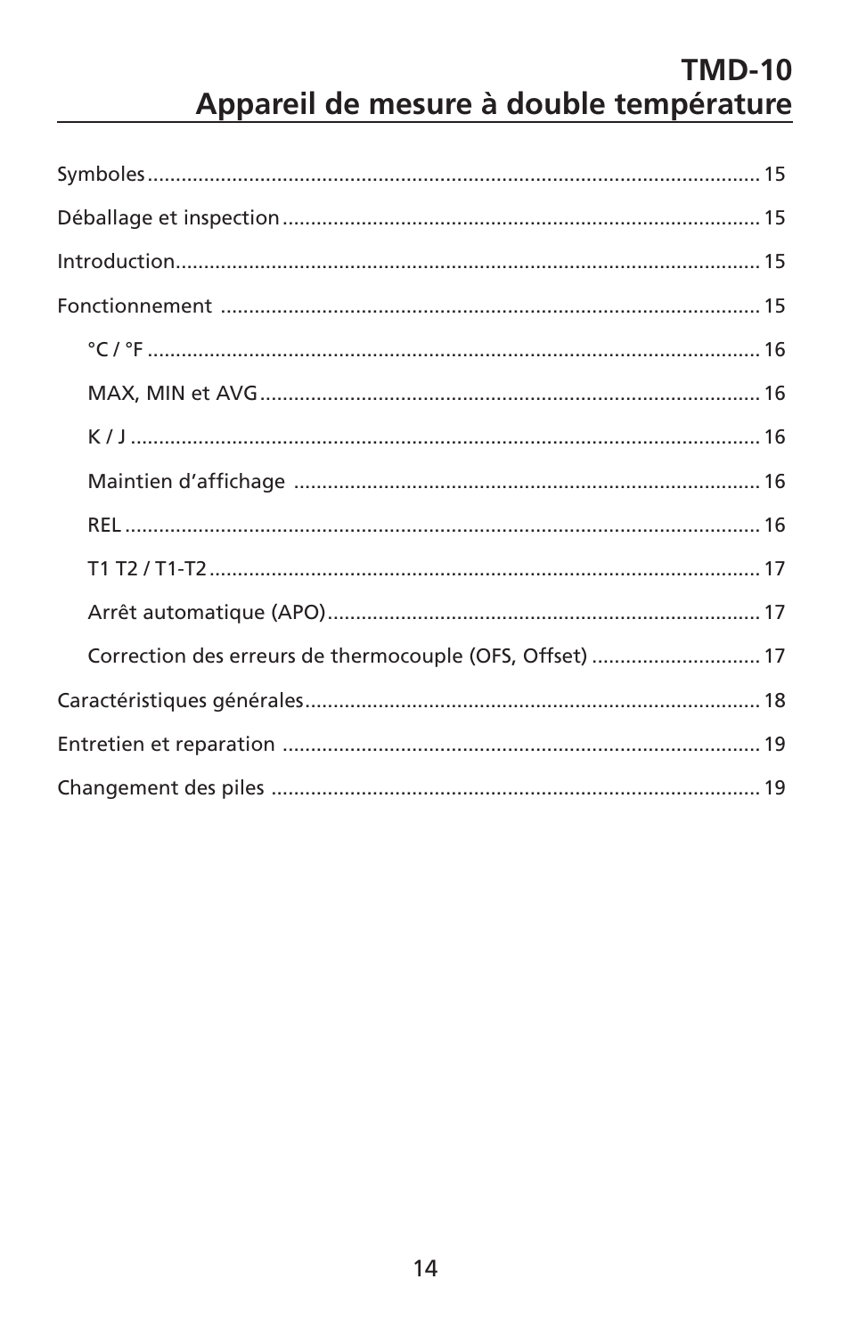 Tmd-10 appareil de mesure à double température | Amprobe TMD-10 Dual-Temperature-Meter User Manual | Page 15 / 62