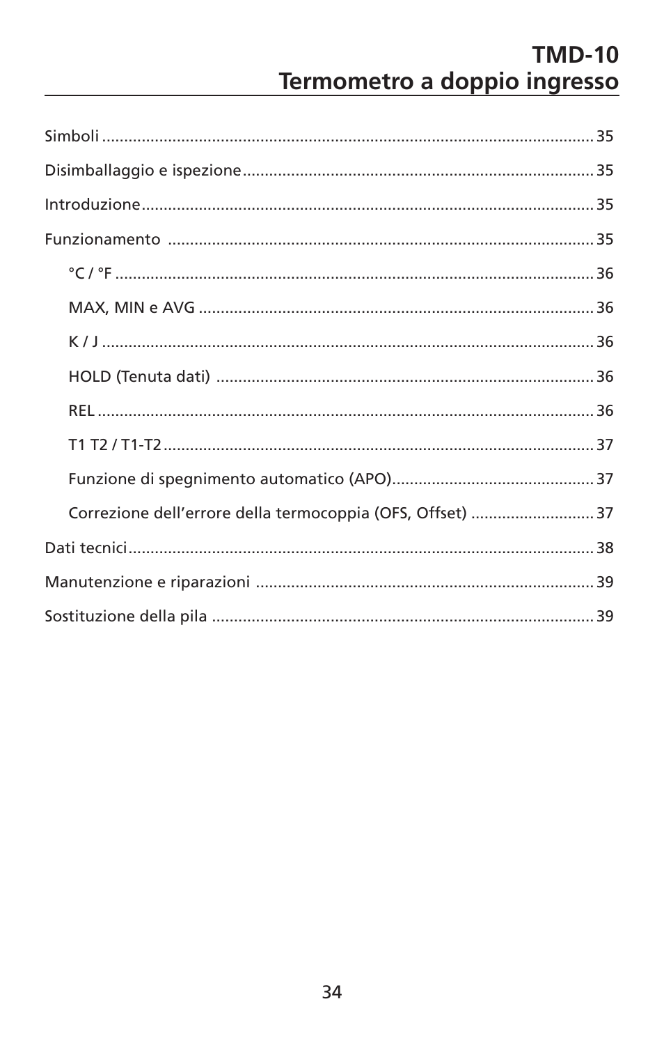 Tmd-10 termometro a doppio ingresso | Amprobe TMD-10 Dual-Temperature-Meter User Manual | Page 35 / 62