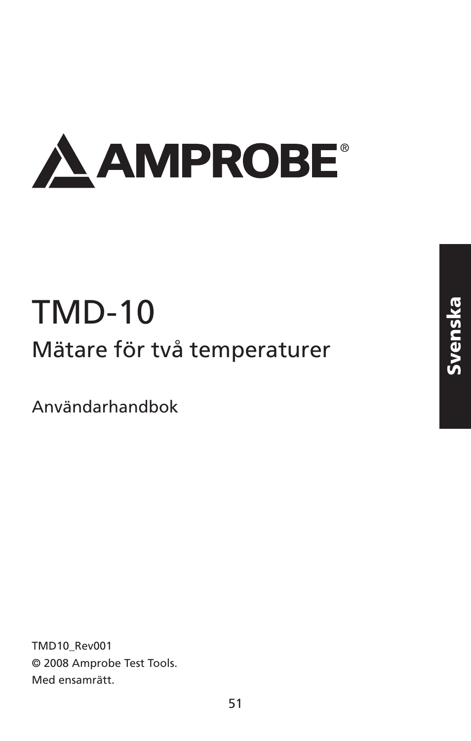 Tmd-10, Mätare för två temperaturer | Amprobe TMD-10 Dual-Temperature-Meter User Manual | Page 52 / 62