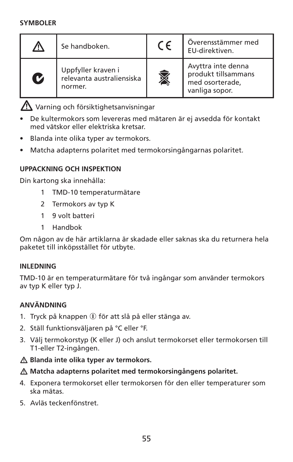 Amprobe TMD-10 Dual-Temperature-Meter User Manual | Page 56 / 62