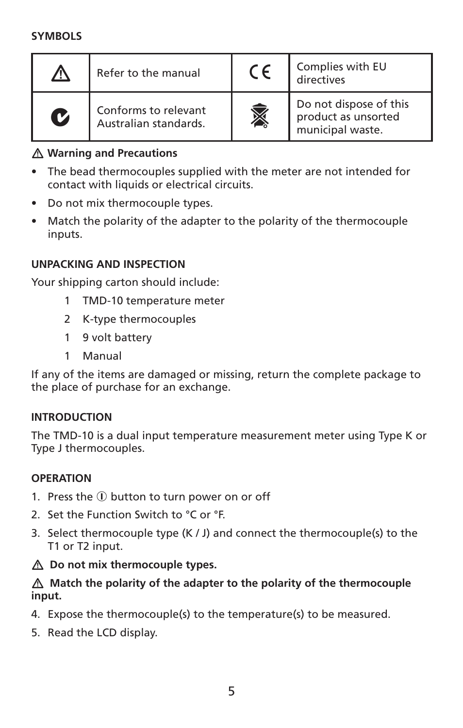 Amprobe TMD-10 Dual-Temperature-Meter User Manual | Page 6 / 62