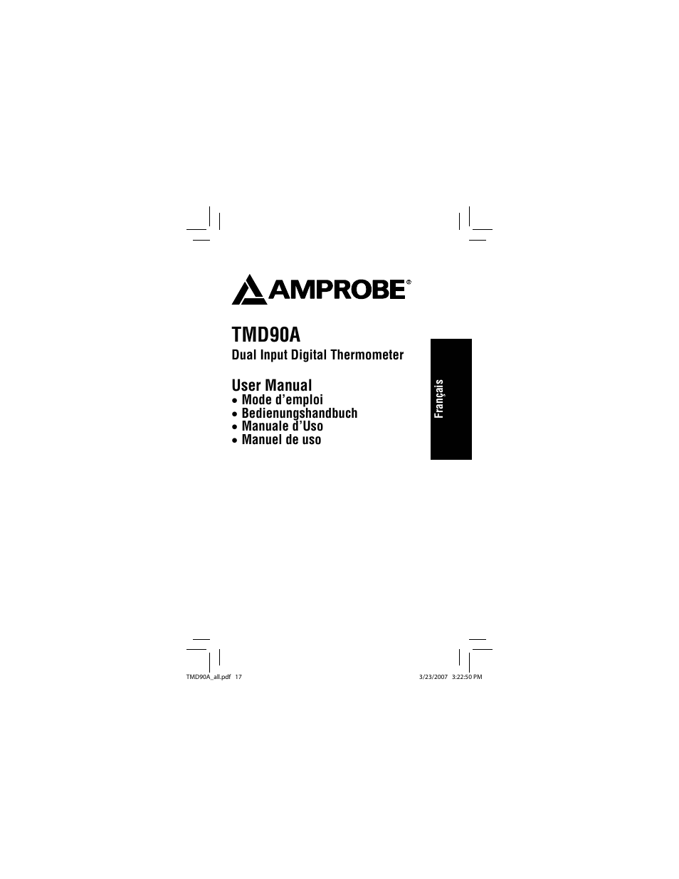 Tmd90a_fre, Tmd90a, User manual | Amprobe TMD90A Dual-Input-Digital-Thermometer User Manual | Page 18 / 81