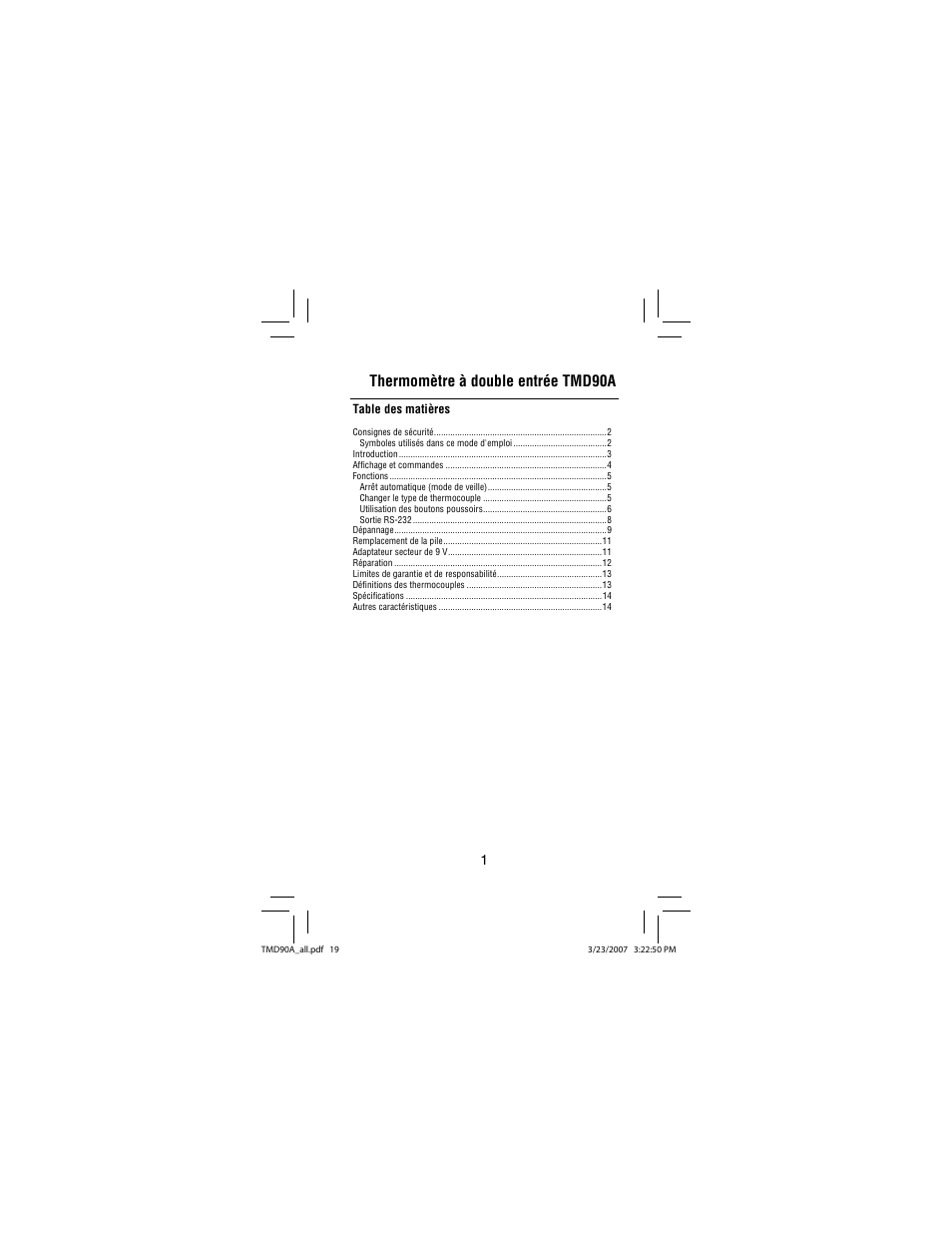 Thermomètre à double entrée tmd90a | Amprobe TMD90A Dual-Input-Digital-Thermometer User Manual | Page 20 / 81