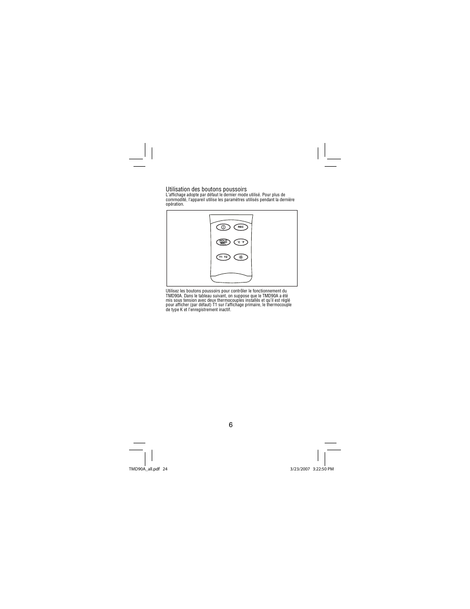 Utilisation des boutons poussoirs | Amprobe TMD90A Dual-Input-Digital-Thermometer User Manual | Page 25 / 81