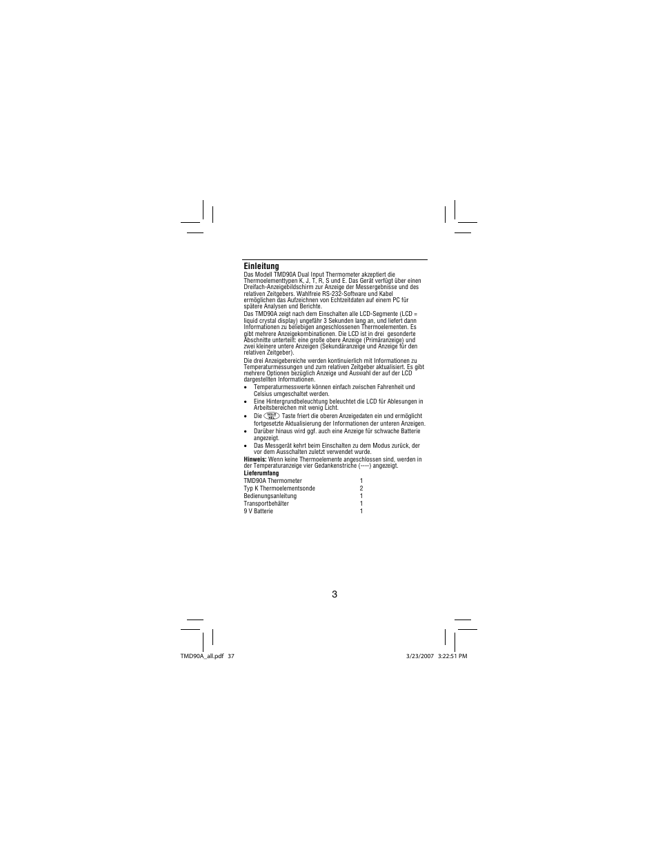 Einleitung | Amprobe TMD90A Dual-Input-Digital-Thermometer User Manual | Page 38 / 81