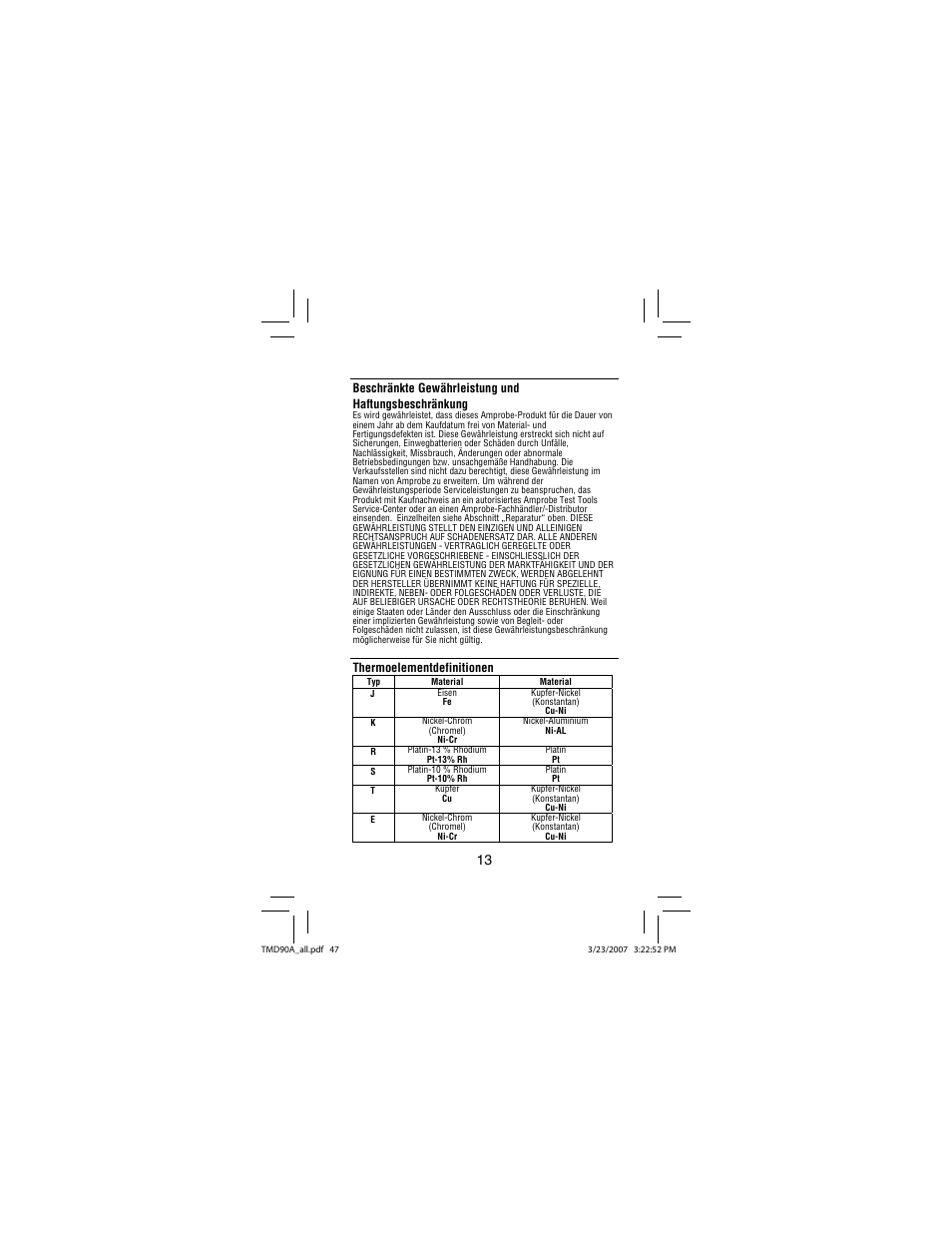 Thermoelementdefinitionen | Amprobe TMD90A Dual-Input-Digital-Thermometer User Manual | Page 48 / 81