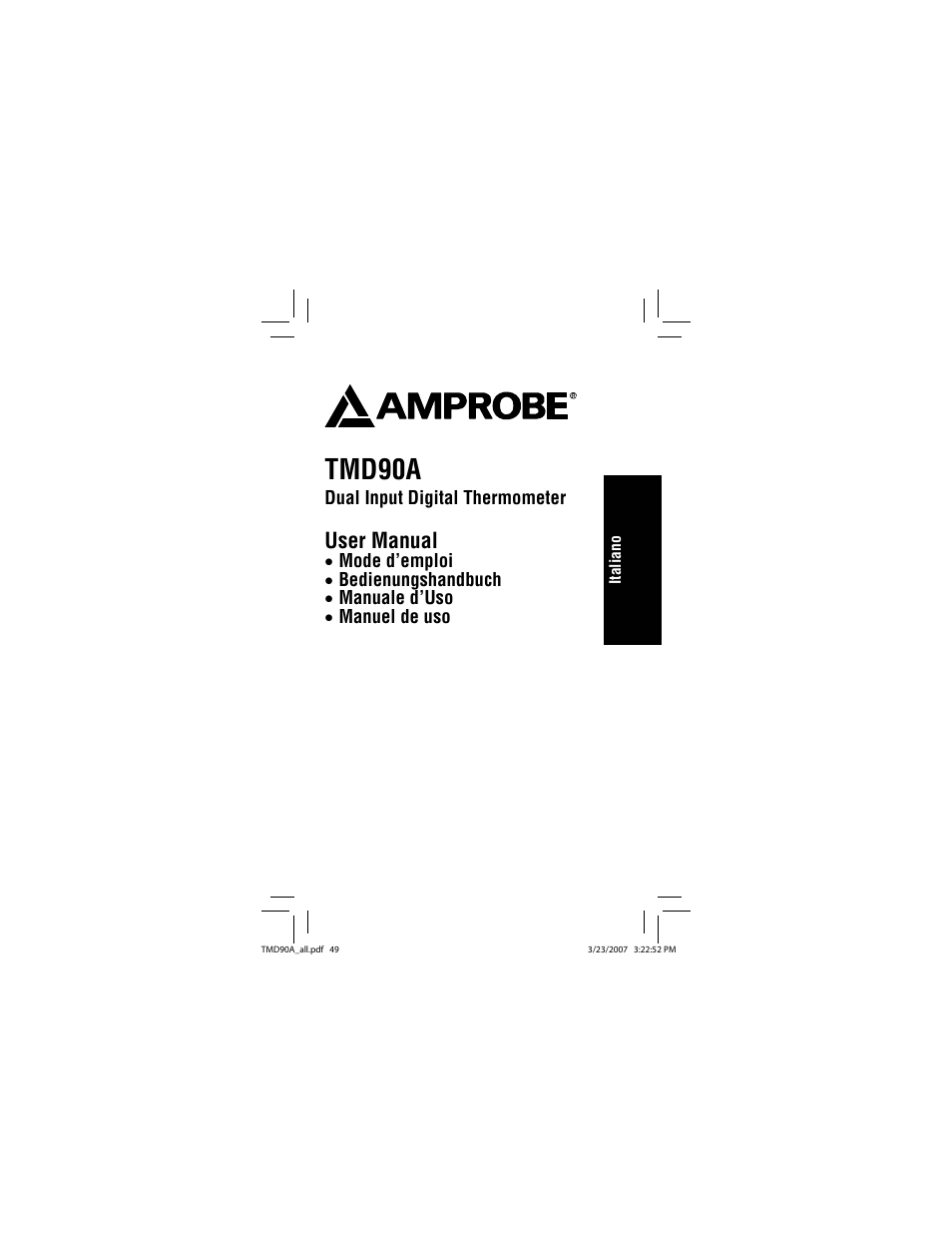 Tmd90a_ita, Tmd90a, User manual | Amprobe TMD90A Dual-Input-Digital-Thermometer User Manual | Page 50 / 81