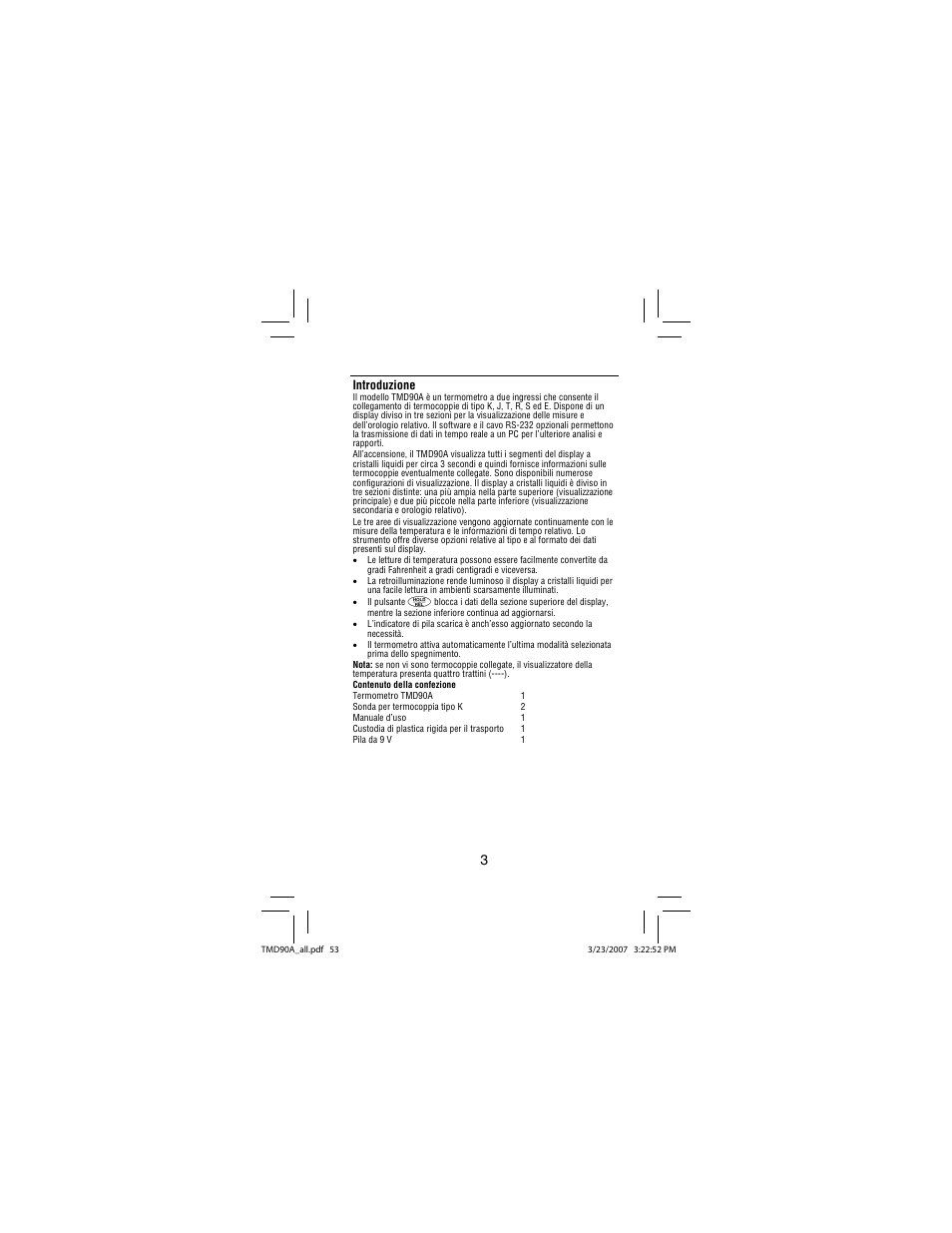 Introduzione | Amprobe TMD90A Dual-Input-Digital-Thermometer User Manual | Page 54 / 81