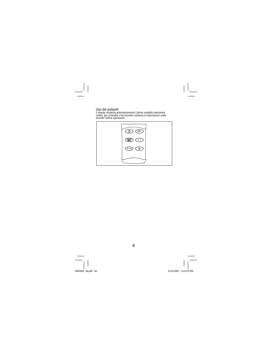 Uso dei pulsanti | Amprobe TMD90A Dual-Input-Digital-Thermometer User Manual | Page 57 / 81