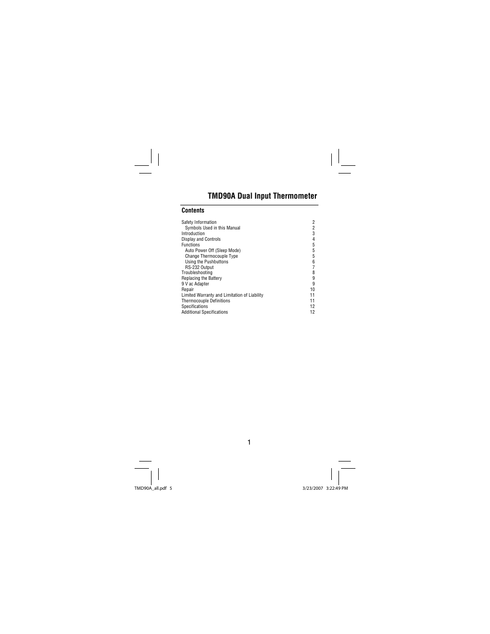 Tmd90a dual input thermometer | Amprobe TMD90A Dual-Input-Digital-Thermometer User Manual | Page 6 / 81