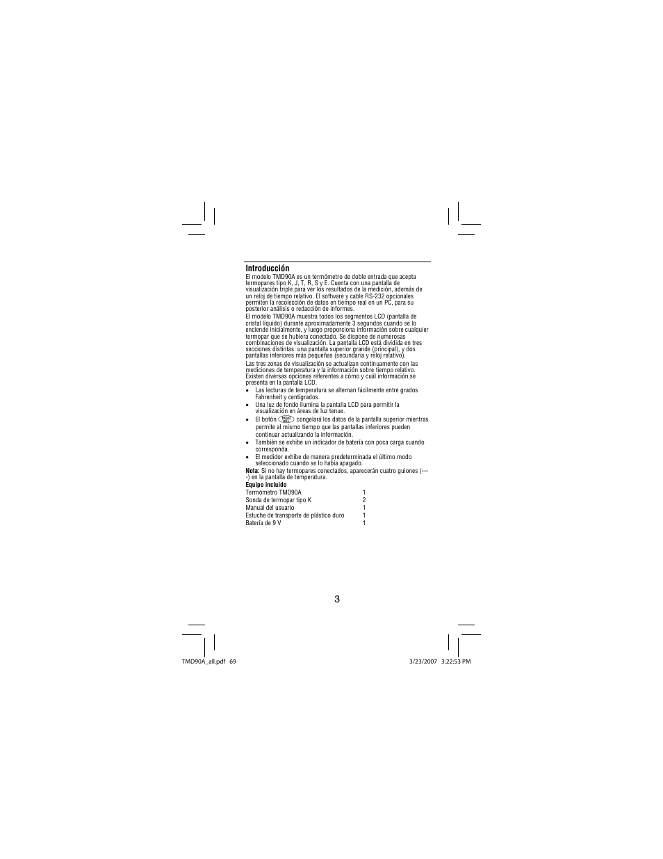 Introducción | Amprobe TMD90A Dual-Input-Digital-Thermometer User Manual | Page 70 / 81