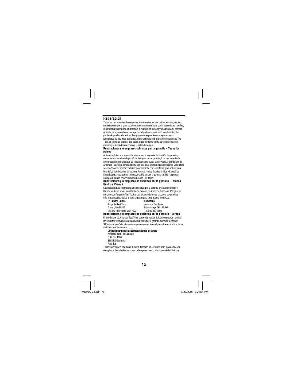 Reparación | Amprobe TMD90A Dual-Input-Digital-Thermometer User Manual | Page 79 / 81