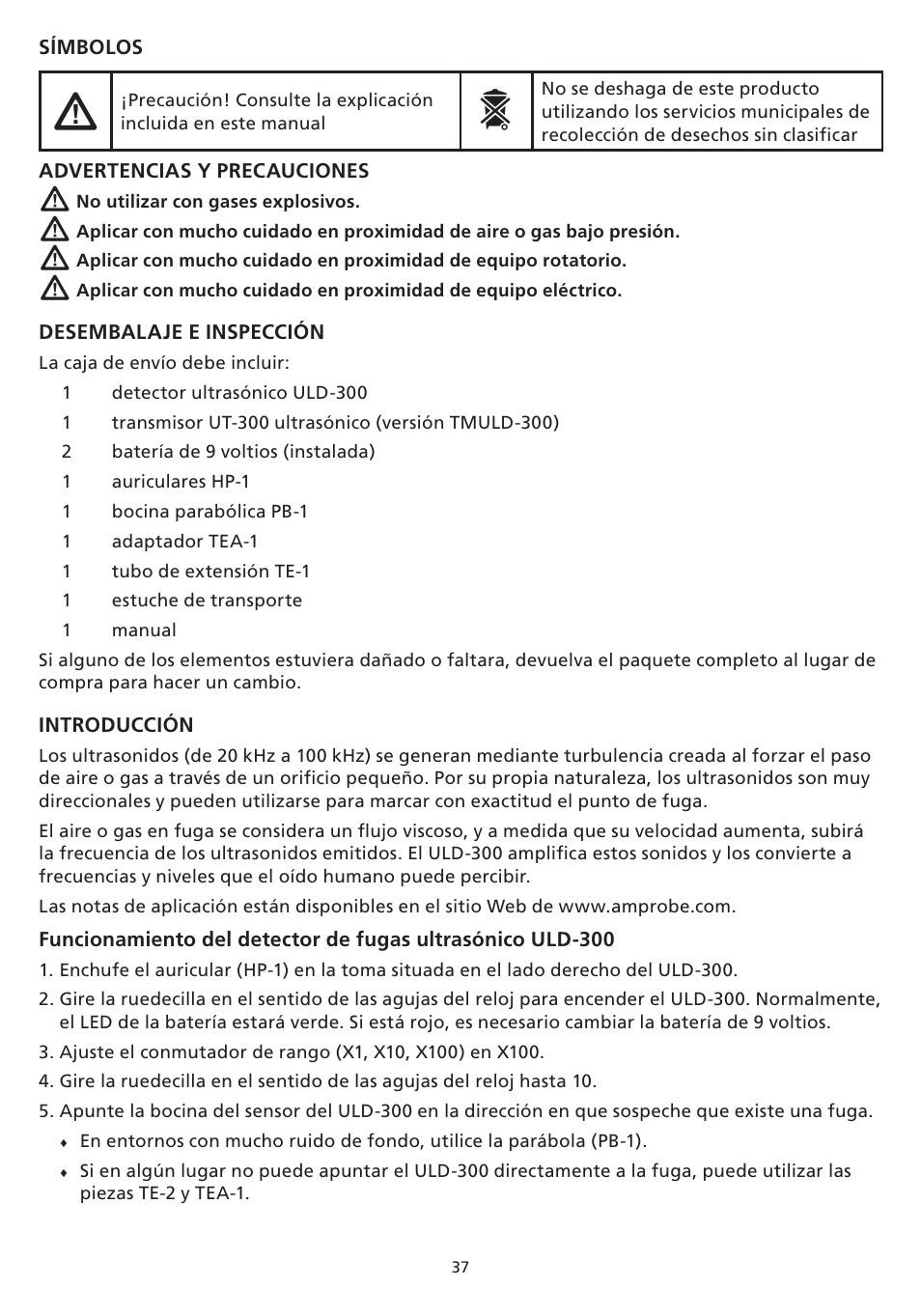 Amprobe TMULD-300 ULD-300 Ultrasonic-Leak-Detectors User Manual | Page 38 / 50